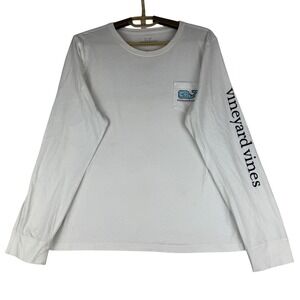Vineyard Vines Long Sleeve T-Shirt Women XL White Coral Whale Pocket Logo Tee